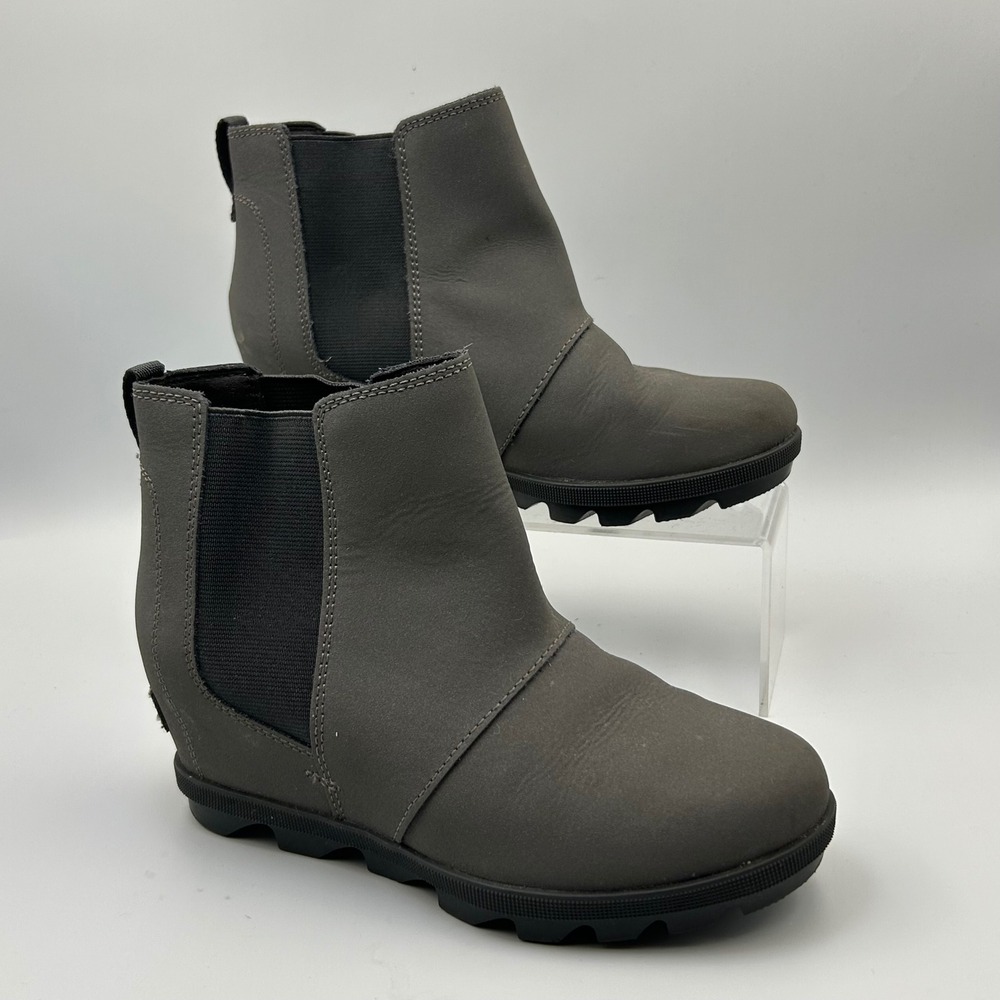 Sorel Joan of Arctic Wedge II Chelsea Boots Kids 3 Grey Leather Waterproof 5C